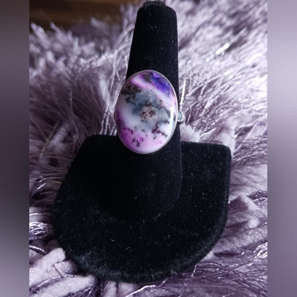 Purple Dendritic Opal, Sterling Silver, SZ 8, NWOT